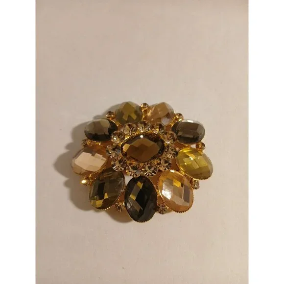 Vintage Gold Tone Flower Brooch Pin Multicolor - Picture 8 of 8